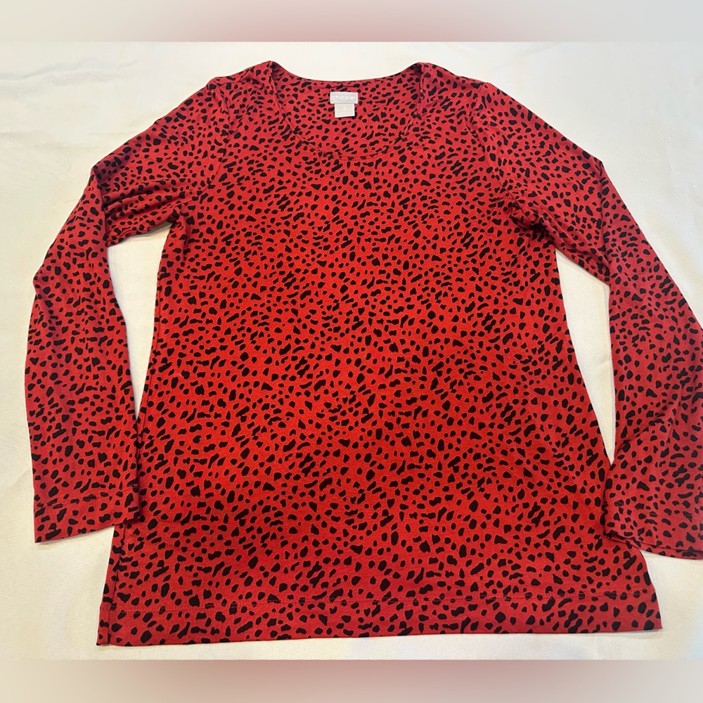Chico's Red and Black Animal Print Top Size 0